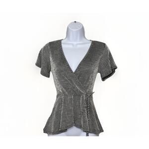 VTG Y2K Caution To The Wind Womens Peplum Top S Black White Stripe Preppy Club